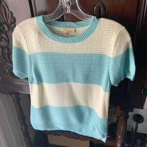 ModCloth Pointelle Blue Stripe Short Slv Sweater